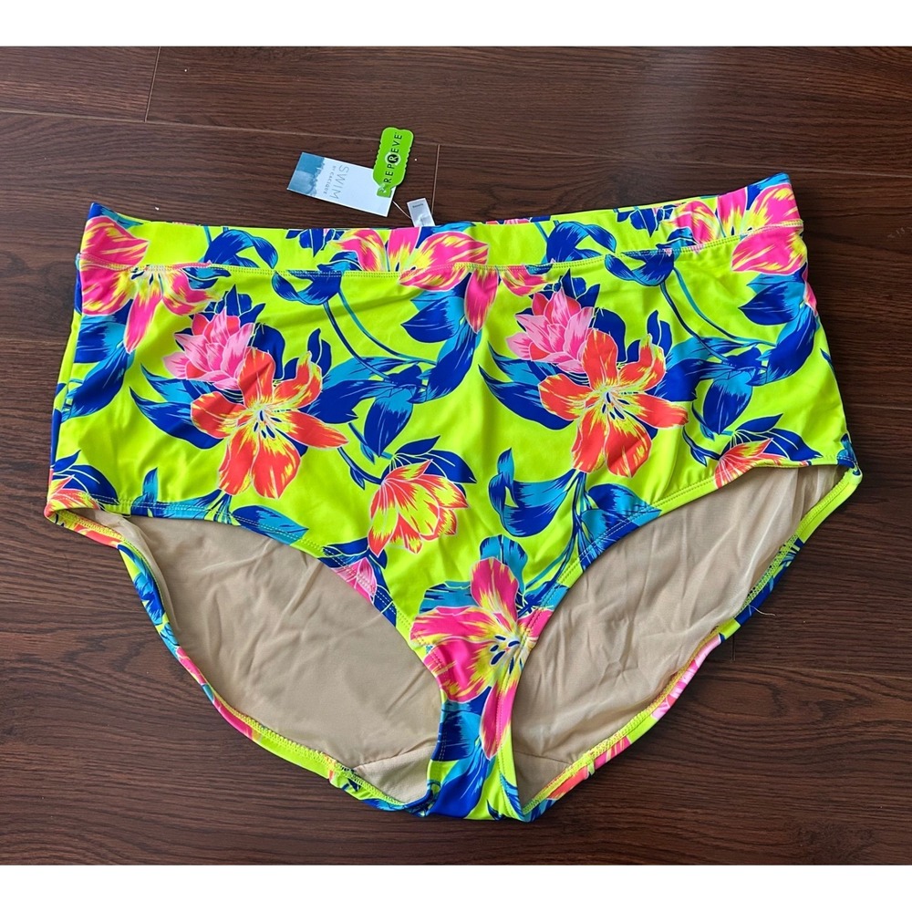 Cacique Lane Bryant High Waist Bikini Bottom Neon Tropical Floral Plus Size 32 - Picture 2 of 8